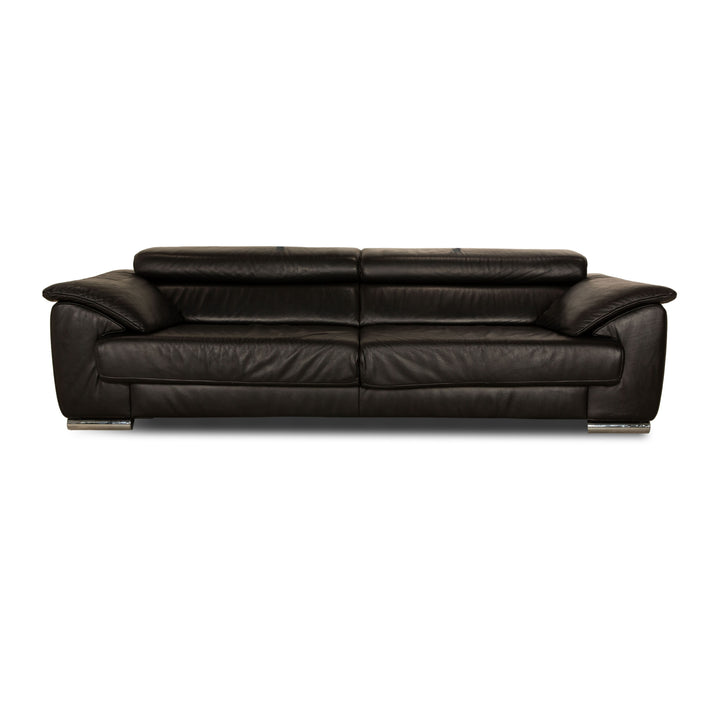 Ewald Schillig Brand Blues Leather Three-Seater Black Manual Function Sofa Couch