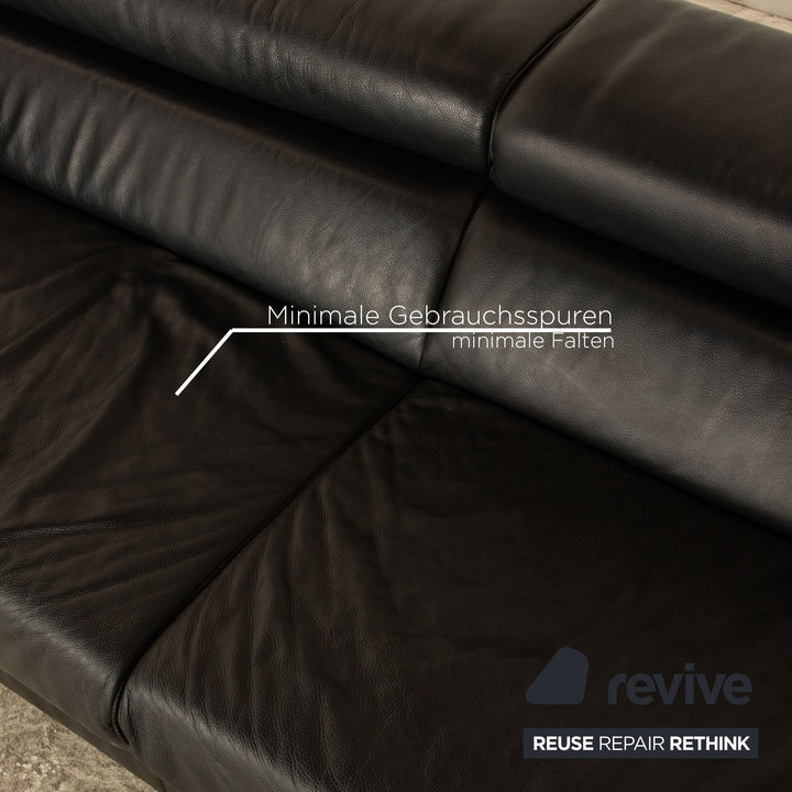 Ewald Schillig Brand Blues Leather Three-Seater Black Manual Function Sofa Couch