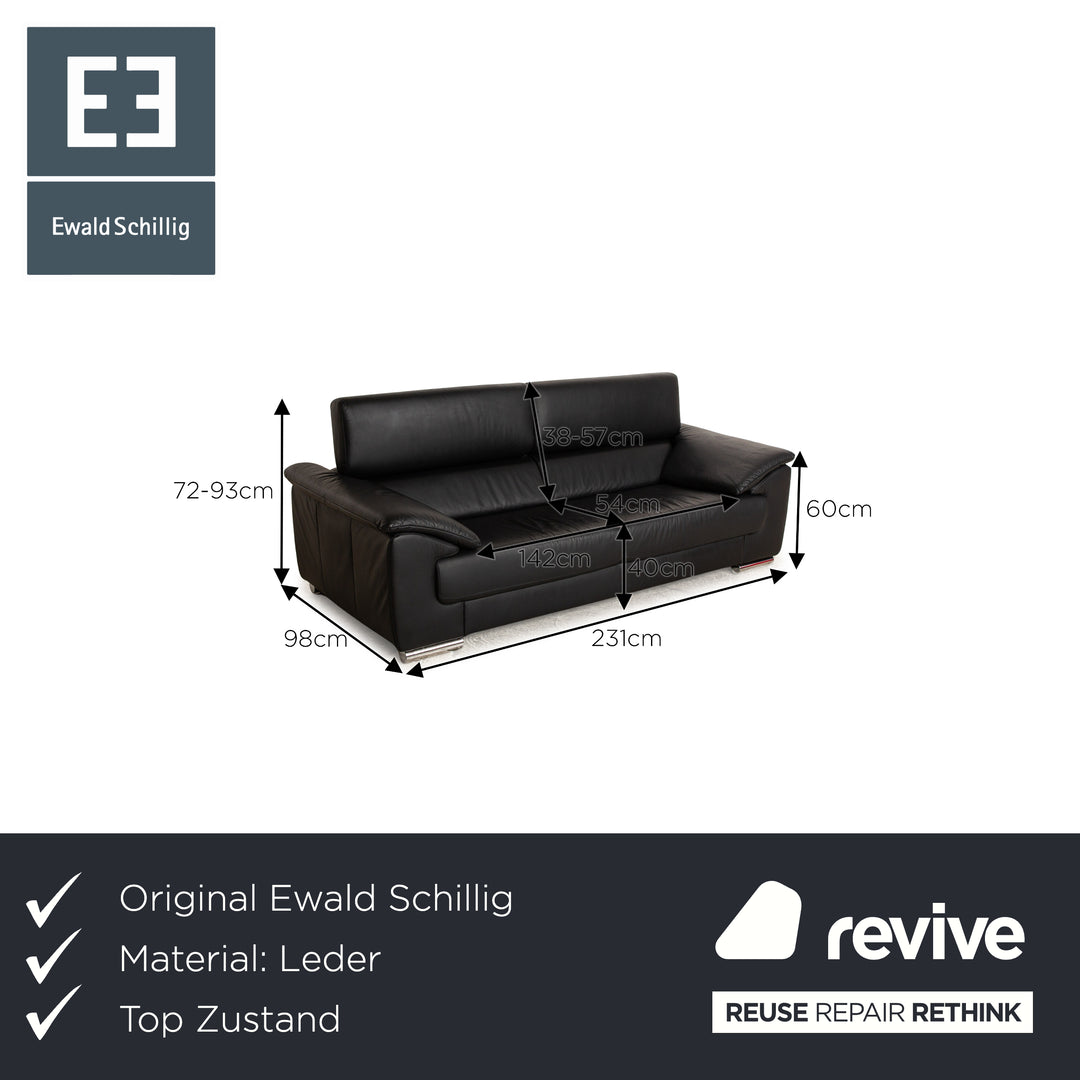 Ewald Schillig Brand Blues Leather Two Seater Black Manual Function Sofa Couch