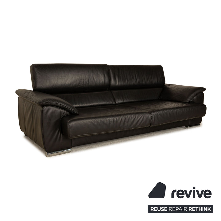 Ewald Schillig Brand Blues Leather Three-Seater Black Manual Function Sofa Couch