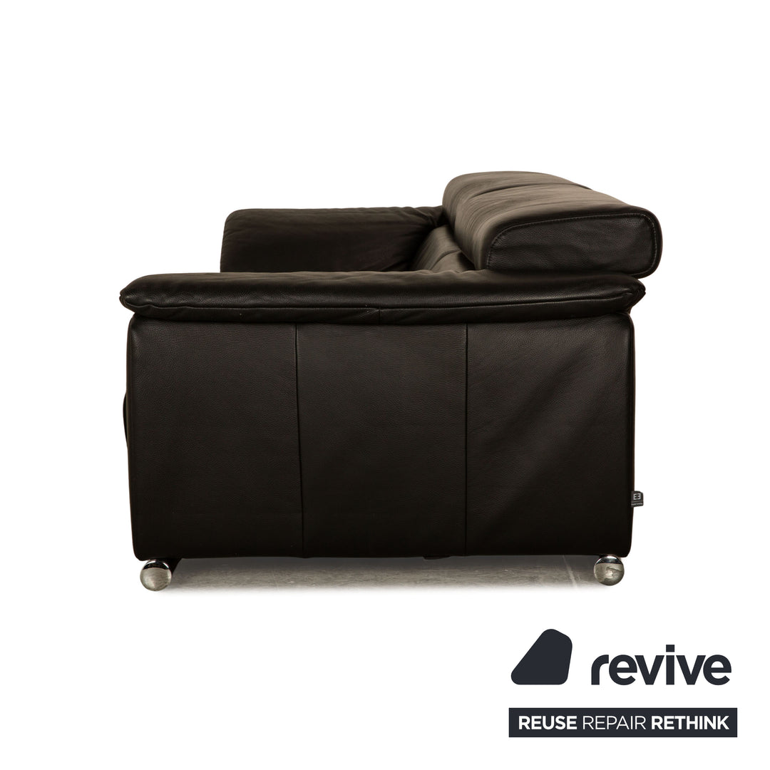 Ewald Schillig Brand Blues Leather Three-Seater Black Manual Function Sofa Couch