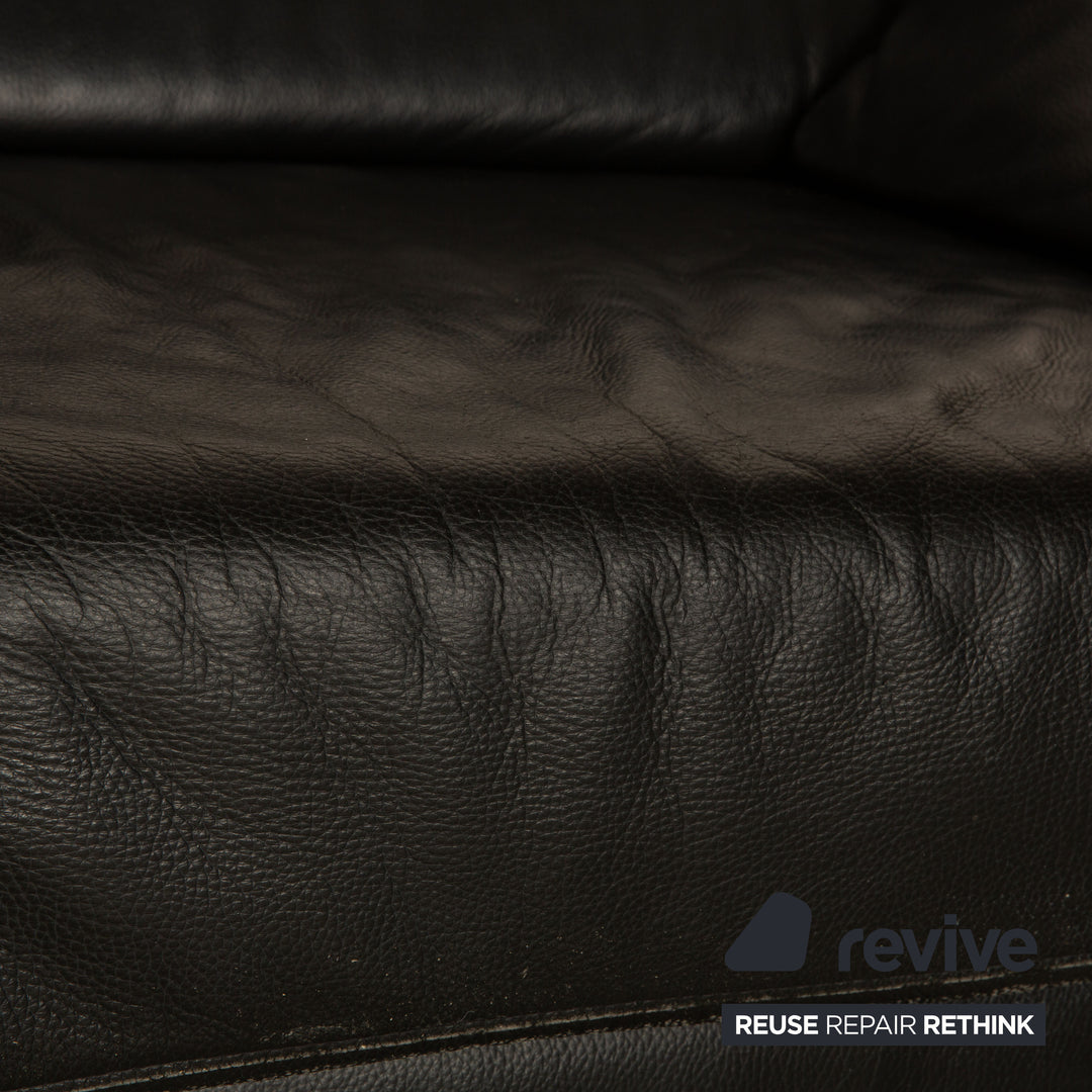 Ewald Schillig Brand Blues Leather Three-Seater Black Manual Function Sofa Couch