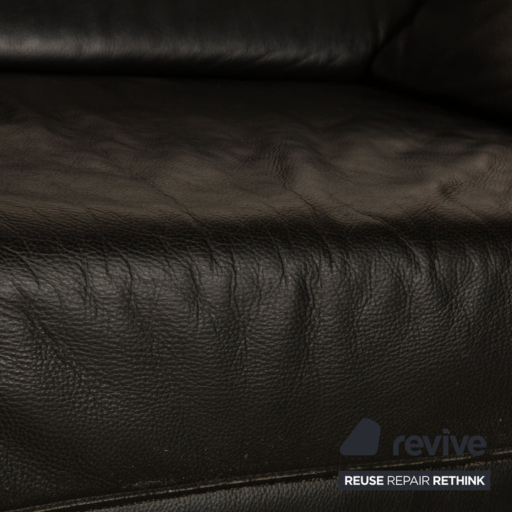 Ewald Schillig Brand Blues Leather Three-Seater Black Manual Function Sofa Couch