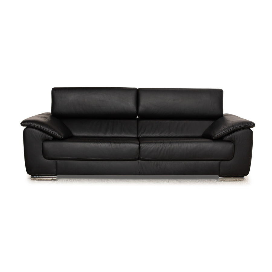 Ewald Schillig Brand Blues Leder Dreisitzer Schwarz manuelle Funktion Sofa Couch