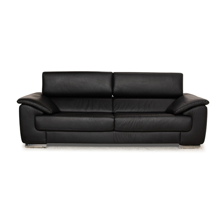 Ewald Schillig Brand Blues Leather Two Seater Black Manual Function Sofa Couch