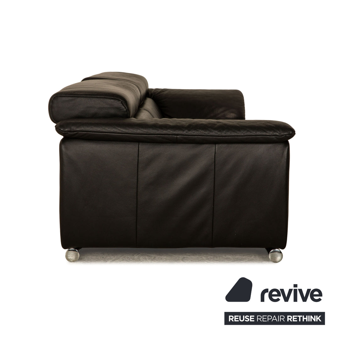 Ewald Schillig Brand Blues Leather Three-Seater Black Manual Function Sofa Couch