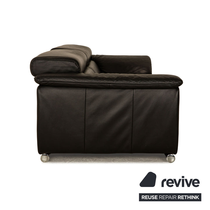 Ewald Schillig Brand Blues Leather Three-Seater Black Manual Function Sofa Couch