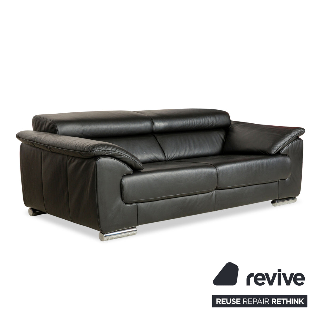 Ewald Schillig Brand Blues Leather Two-Seater Black Sofa Couch