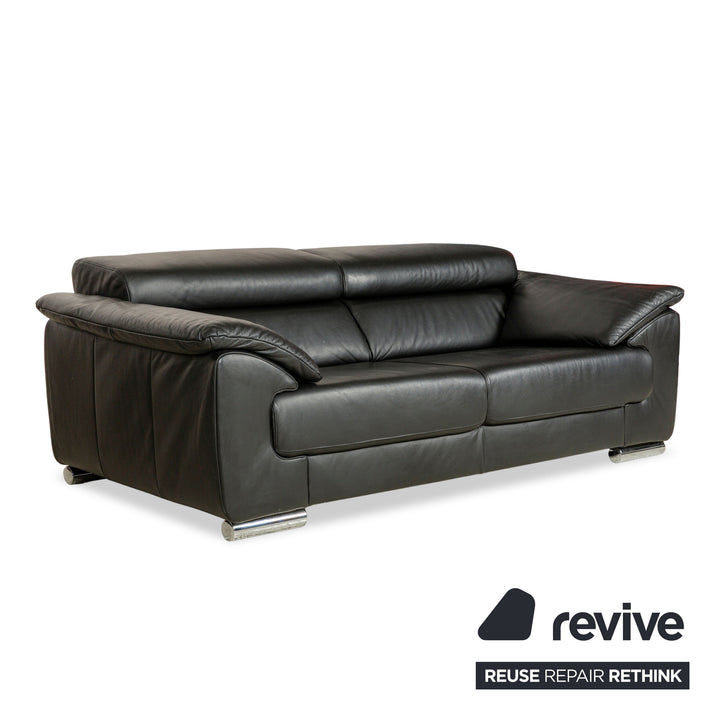 Ewald Schillig Brand Blues Leather Two-Seater Black Sofa Couch