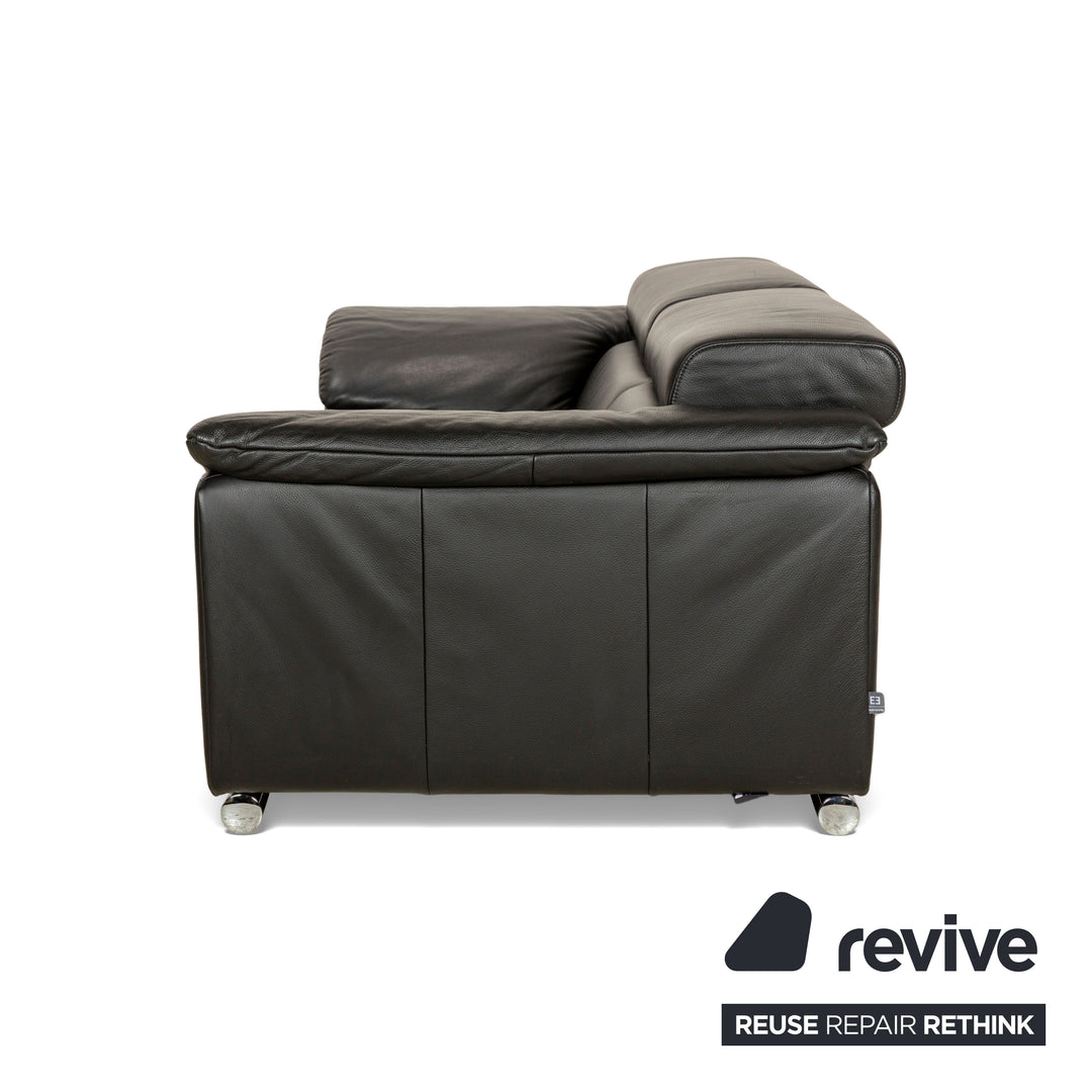 Ewald Schillig Brand Blues Leather Two-Seater Black Sofa Couch