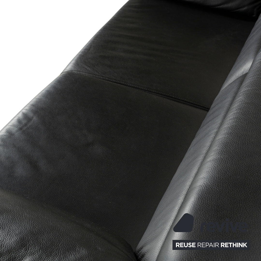 Ewald Schillig Brand Blues Leather Two-Seater Black Sofa Couch