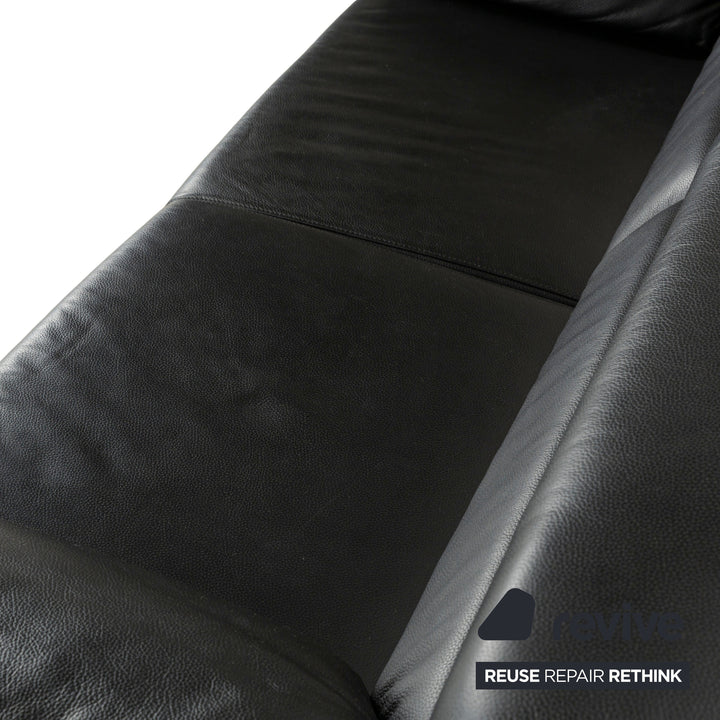 Ewald Schillig Brand Blues Leather Two-Seater Black Sofa Couch