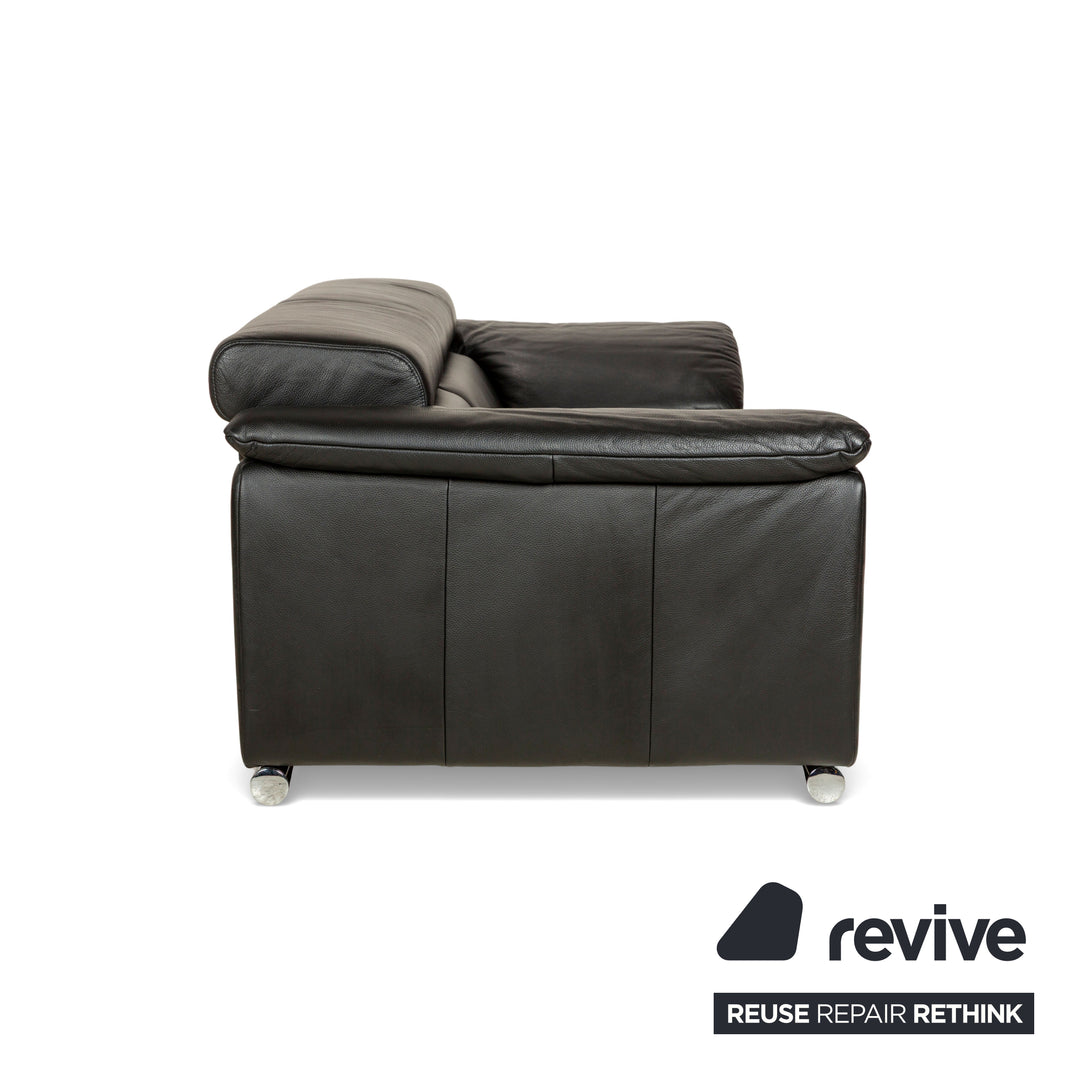 Ewald Schillig Brand Blues Leather Two-Seater Black Sofa Couch