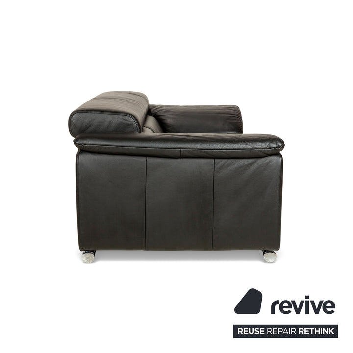 Ewald Schillig Brand Blues Leather Two-Seater Black Sofa Couch