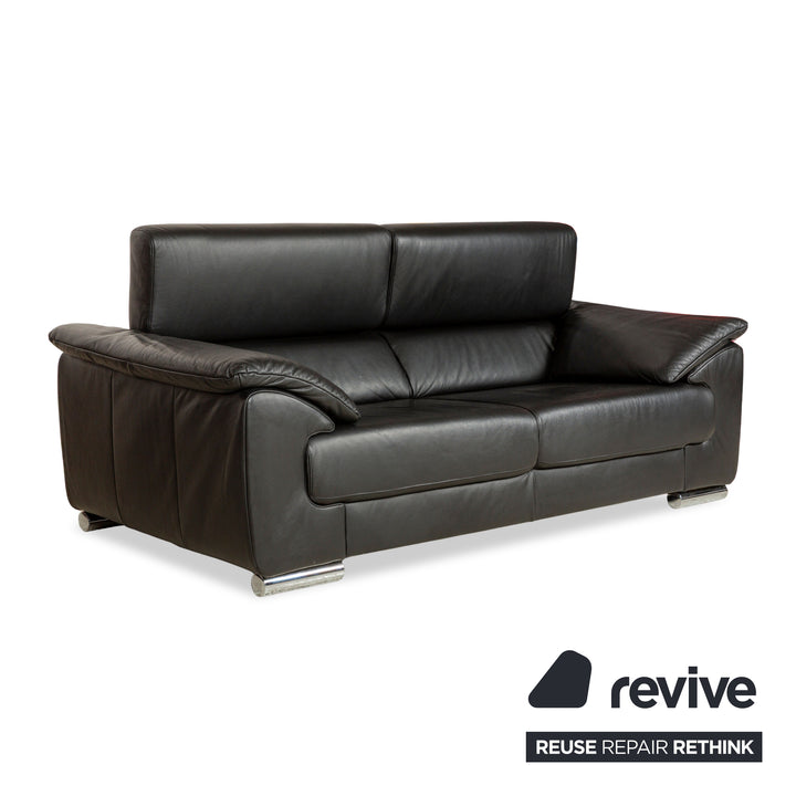Ewald Schillig Brand Blues Leather Two-Seater Black Sofa Couch