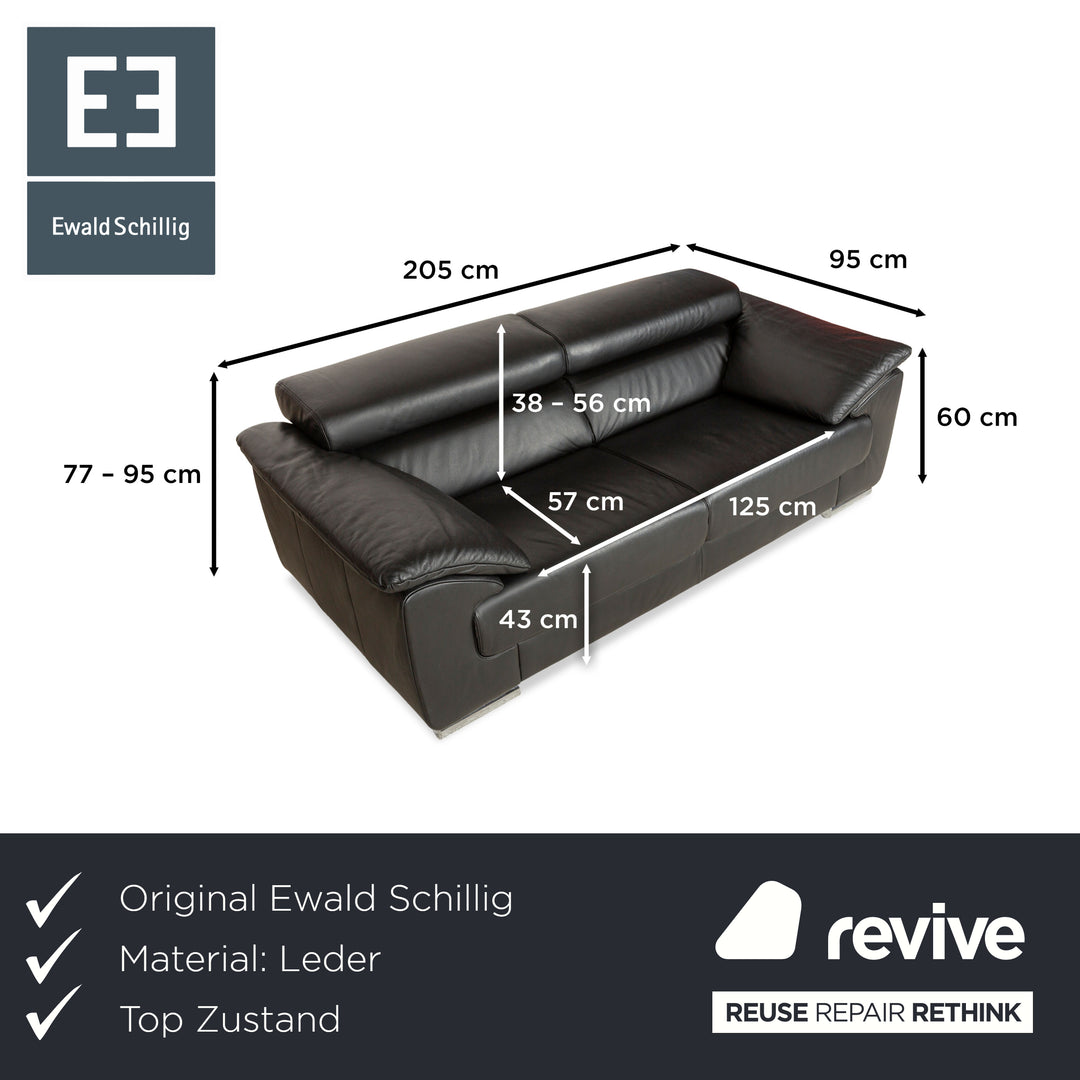Ewald Schillig Brand Blues Leather Two-Seater Black Sofa Couch