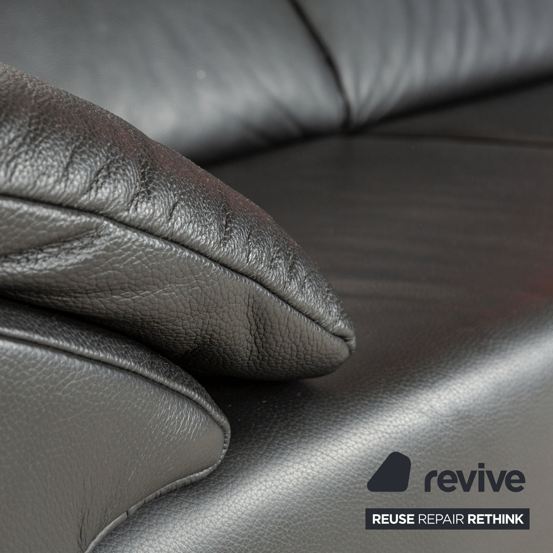 Ewald Schillig Brand Blues Leather Two-Seater Black Sofa Couch