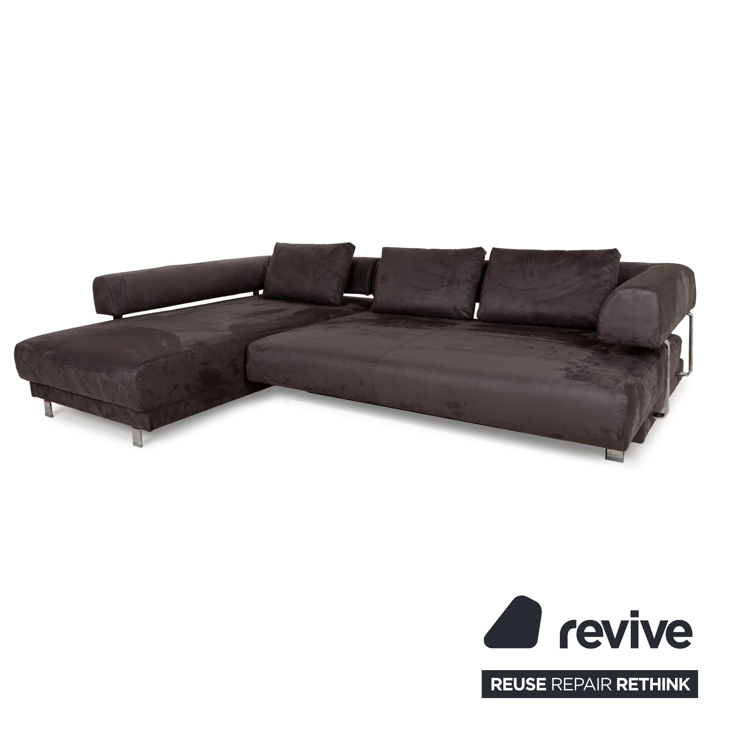 Ewald Schillig Brand Face Stoff Ecksofa Grau Recamiere links Sofa Couch manuelle Funktion Neubezug