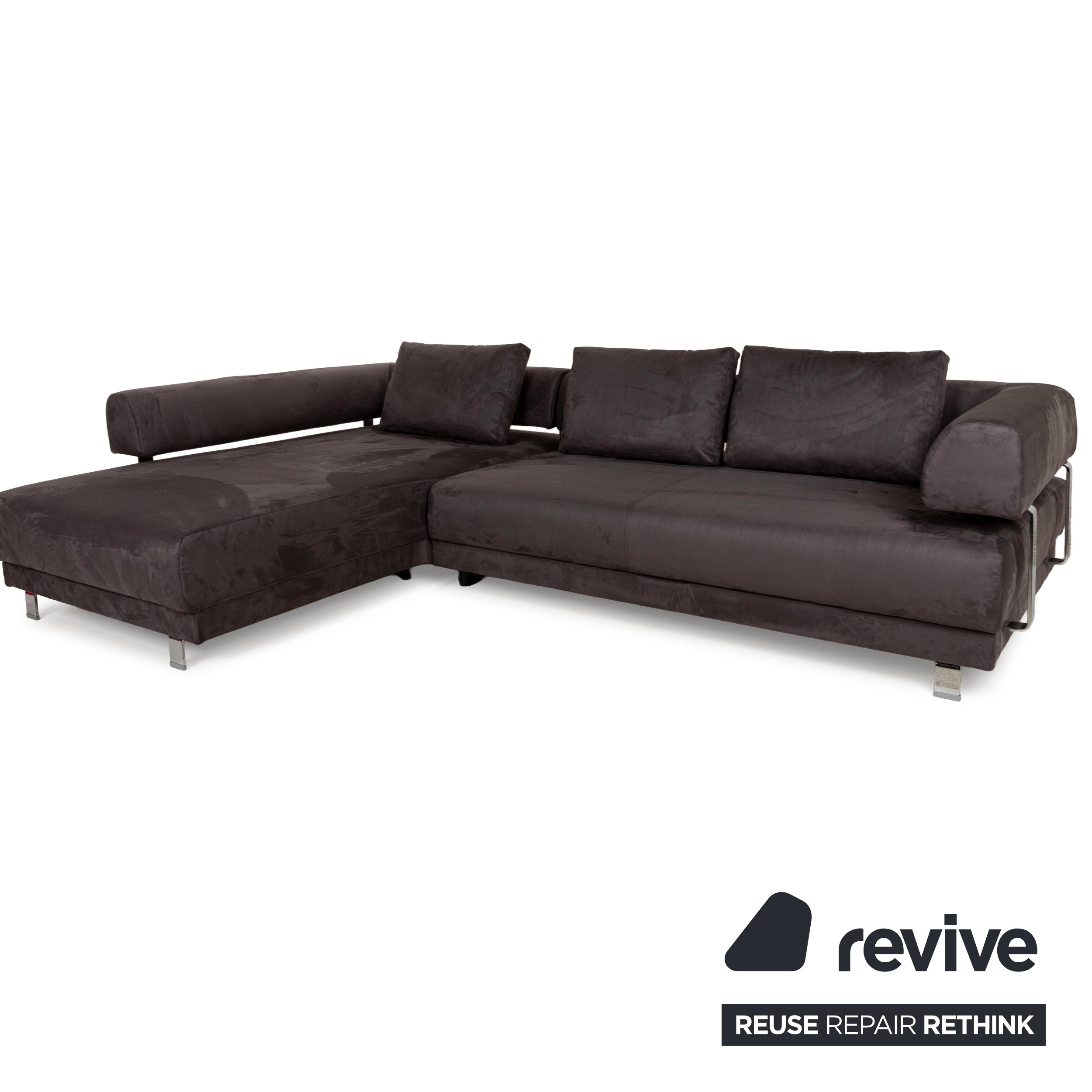 Ewald Schillig Brand Face Stoff Ecksofa Grau Recamiere links Sofa Couch manuelle Funktion Neubezug