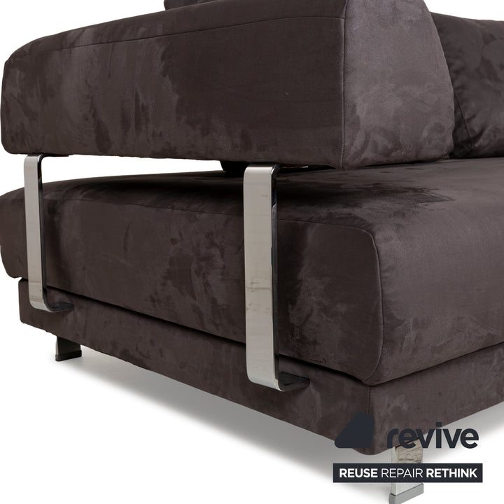 Canapé d'angle Ewald Schillig Brand Face en tissu Alcantara gris avec méridienne droite, fonction manuelle, réfection de revêtement