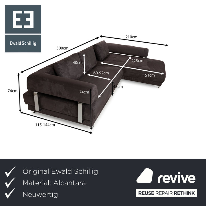 Ewald Schillig Brand Face Alcantara Stoff Ecksofa Grau Recamiere Rechts Sofa Couch manuelle Funktion Neubezug