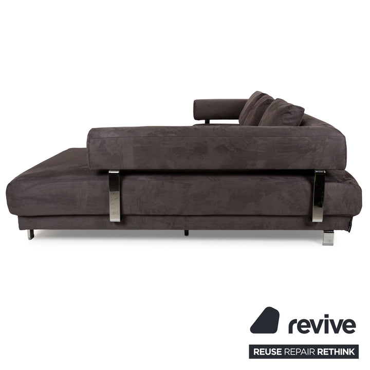 Ewald Schillig Brand Face Alcantara Fabric Corner Sofa Grey Chaise Right Sofa Couch Manual Function Reupholstery