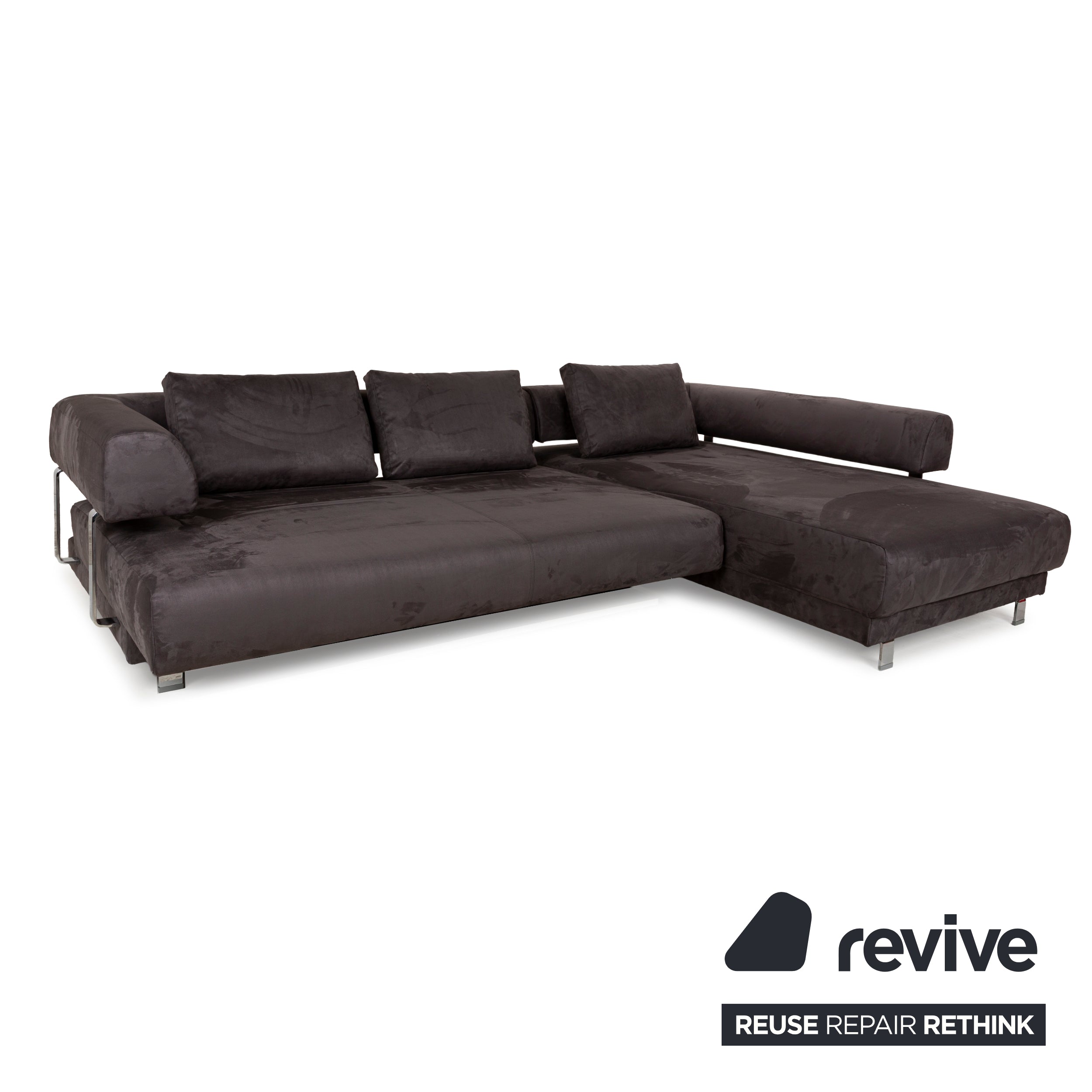 Ewald Schillig Brand Face Alcantara Stoff Ecksofa Grau Recamiere Rechts Sofa Couch manuelle Funktion Neubezug