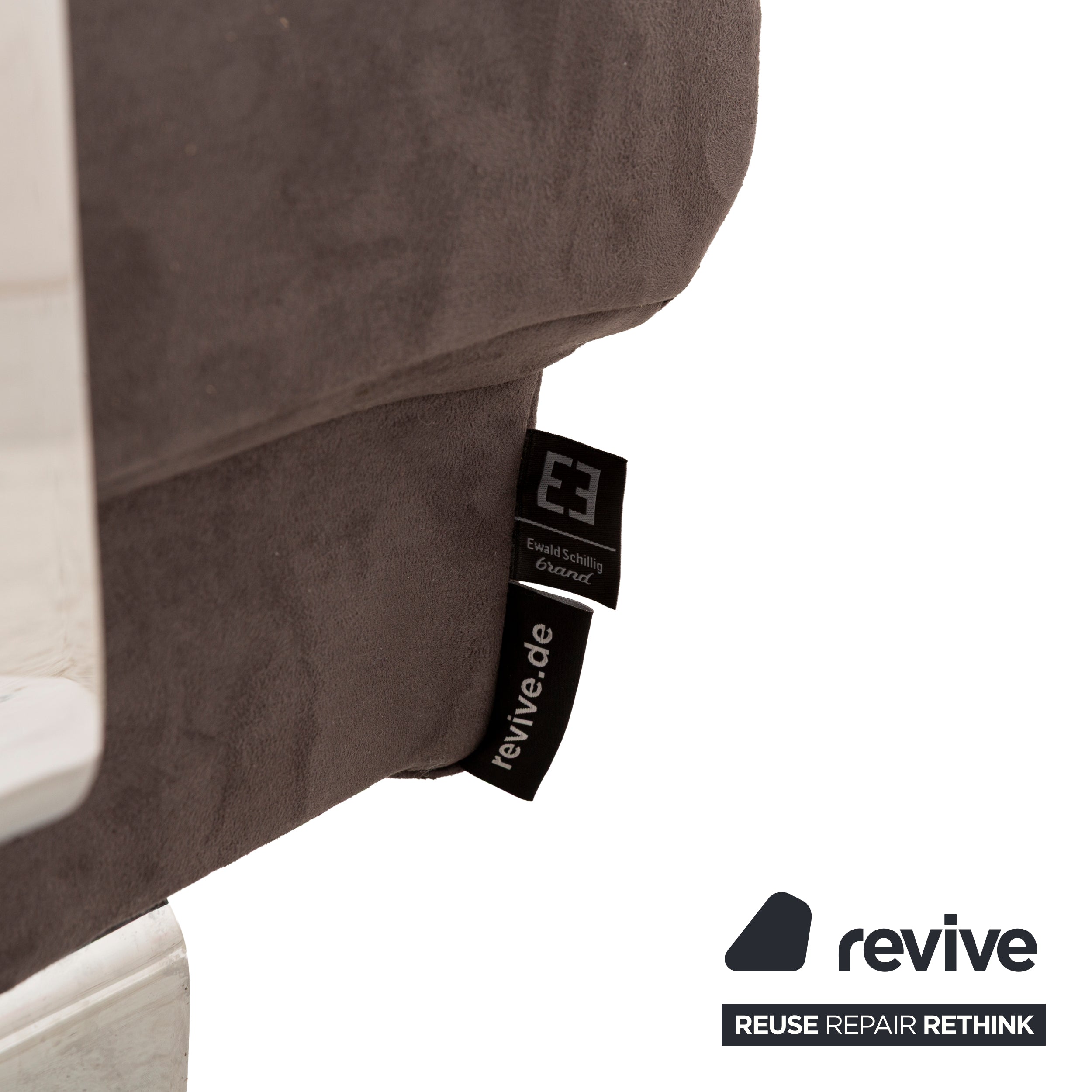 Canapé d'angle Ewald Schillig Brand Face en tissu Alcantara gris avec méridienne droite, fonction manuelle, réfection de revêtement