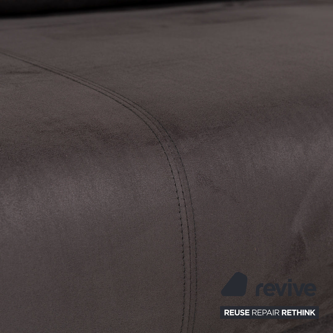 Canapé d'angle Ewald Schillig Brand Face en tissu Alcantara gris avec méridienne droite, fonction manuelle, réfection de revêtement