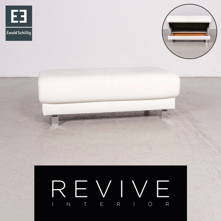 Tabouret design en cuir véritable blanc Ewald Schillig Brand Face, référence 8410