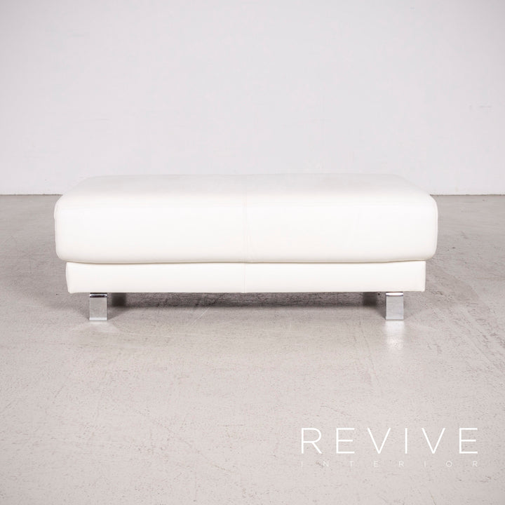 Tabouret design en cuir véritable blanc Ewald Schillig Brand Face, référence 8410