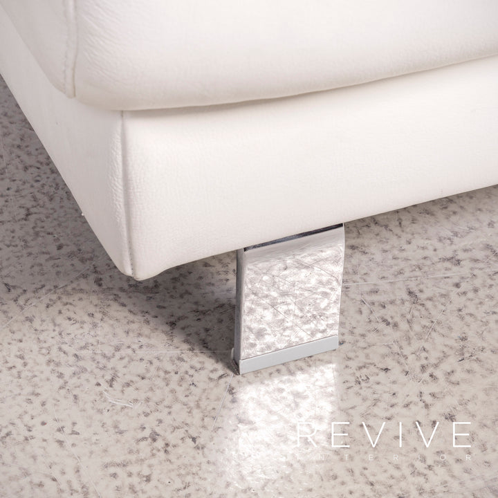 Tabouret design en cuir véritable blanc Ewald Schillig Brand Face, référence 8410