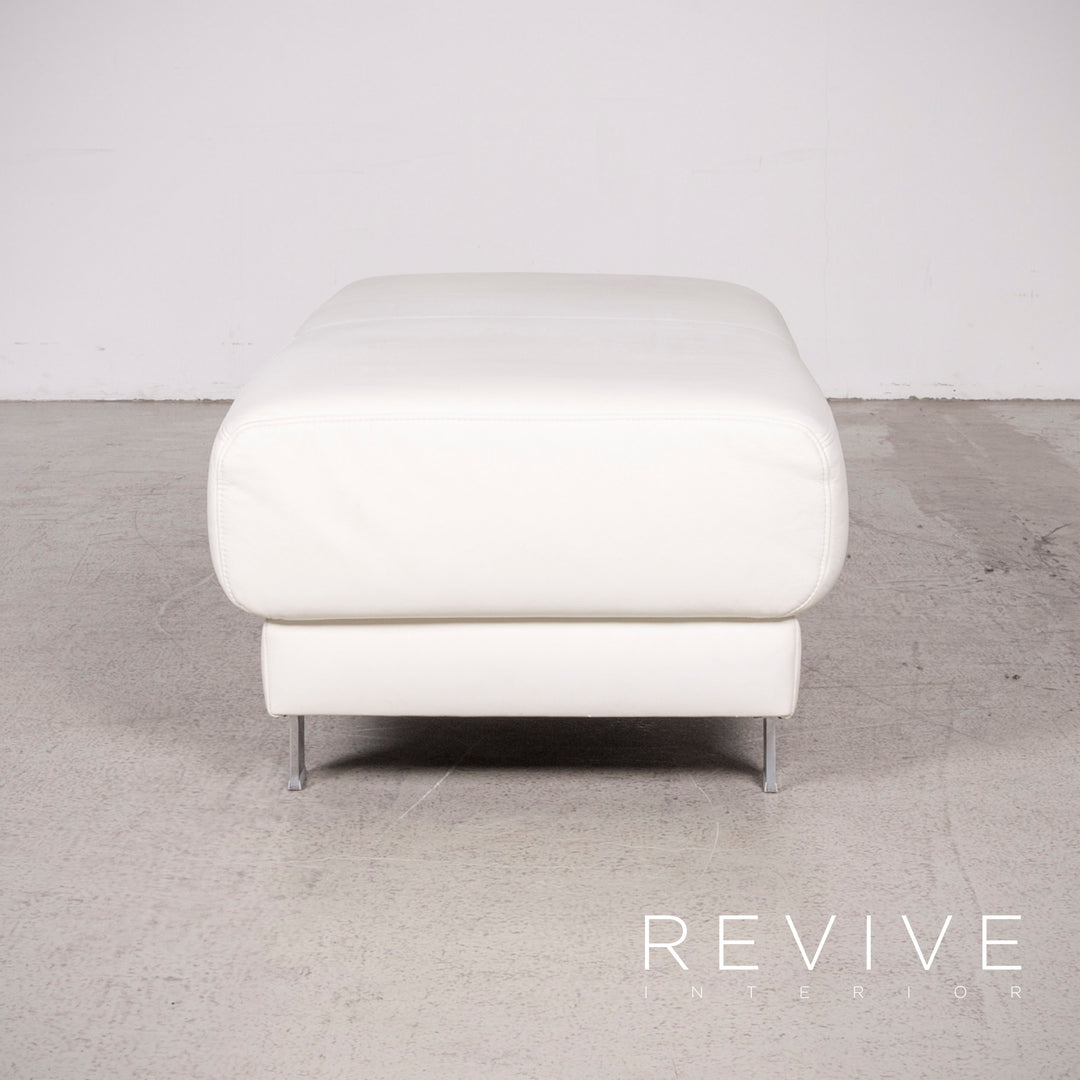 Tabouret design en cuir véritable blanc Ewald Schillig Brand Face, référence 8410