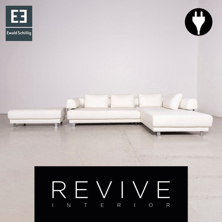 Ewald Schillig Brand Face Designer Leder Sofa Garnitur Weiß Ecksofa Hocker Echtleder Couch #8516