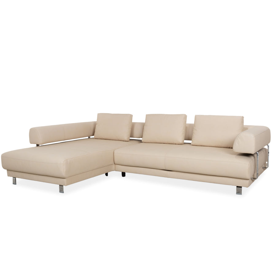 Ewald Schillig Brand Face Leather Corner Sofa Beige Recamiere Left Sofa Couch Manual Function Reupholstered