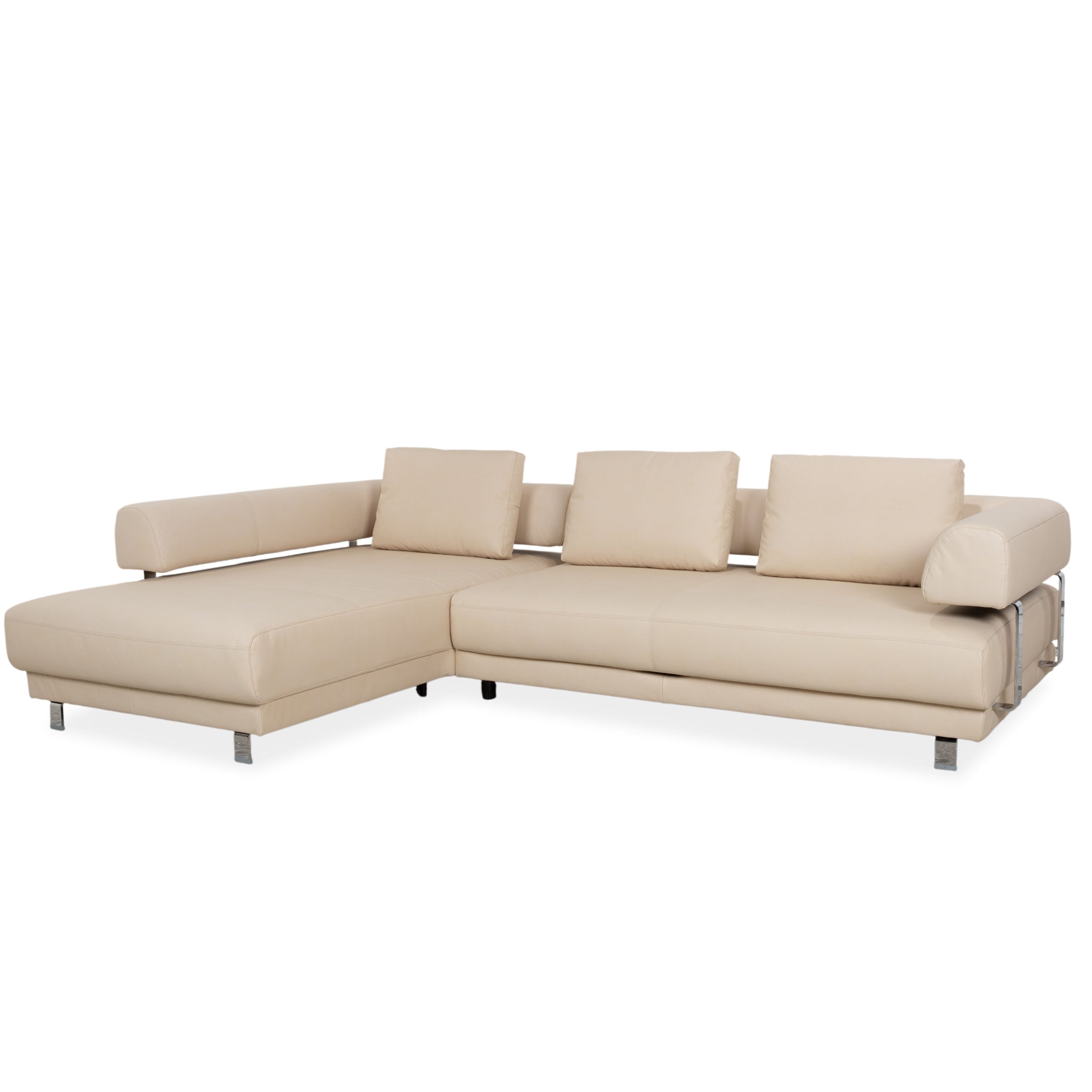 Ewald Schillig Brand Face Canapé d'angle en cuir beige Récamière gauche Canapé Fonction manuelle Nouveau revêtement