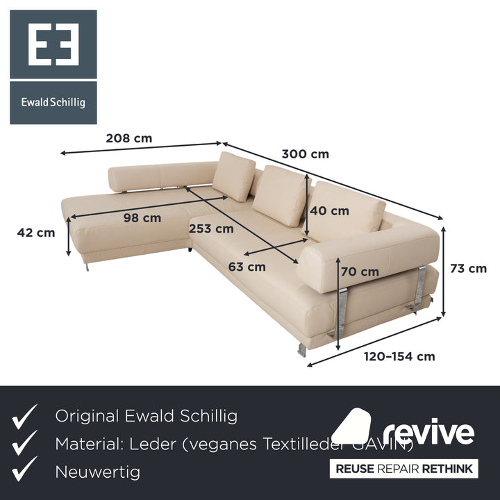 Ewald Schillig Brand Face Leather Corner Sofa Beige Recamiere Left Sofa Couch Manual Function Reupholstered