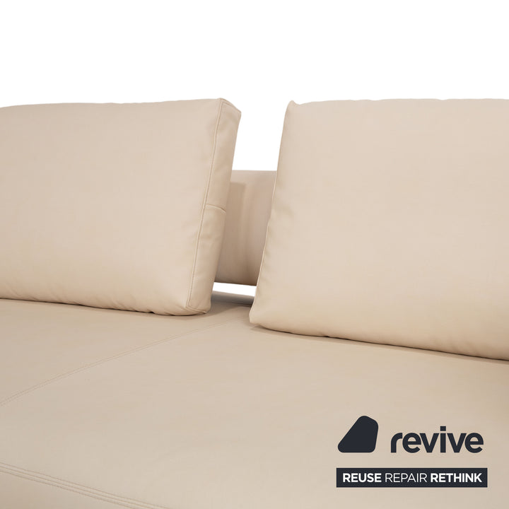 Ewald Schillig Brand Face Leather Corner Sofa Beige Recamiere Left Sofa Couch Manual Function Reupholstered