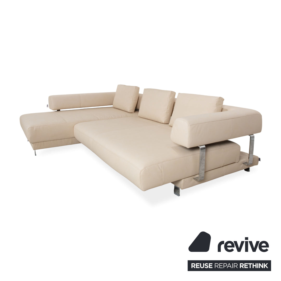 Ewald Schillig Brand Face Leather Corner Sofa Beige Recamiere Left Sofa Couch Manual Function Reupholstered