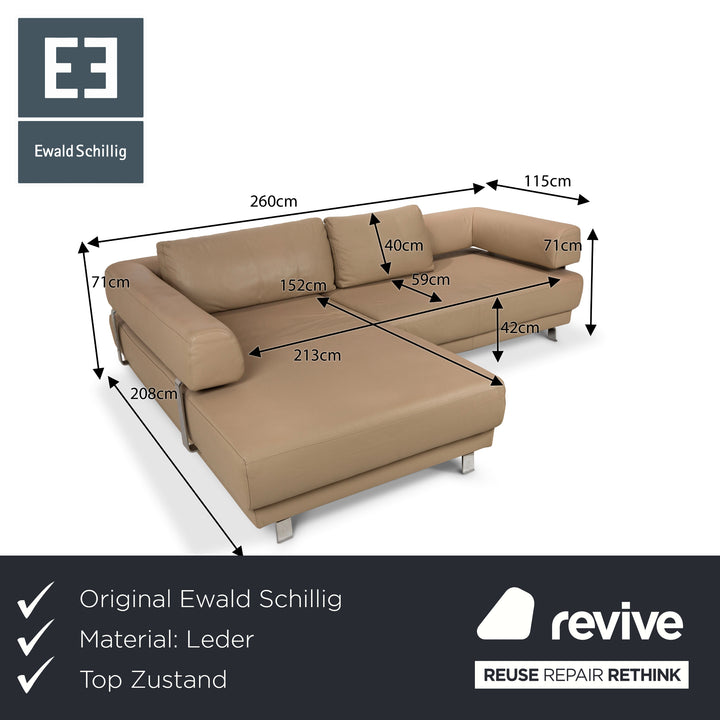 Ewald Schillig Brand Face Leather Corner Sofa Beige Recamiere Left Sofa Couch