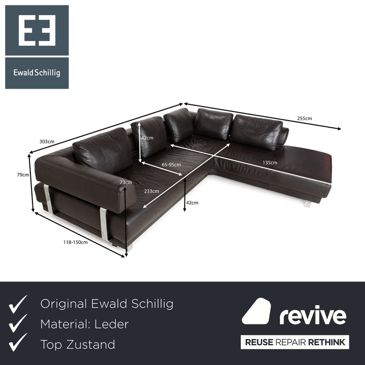 Ewald Schillig Brand Face Leather Corner Sofa Brown Dark Brown Récamiere right manual function Sofa Couch