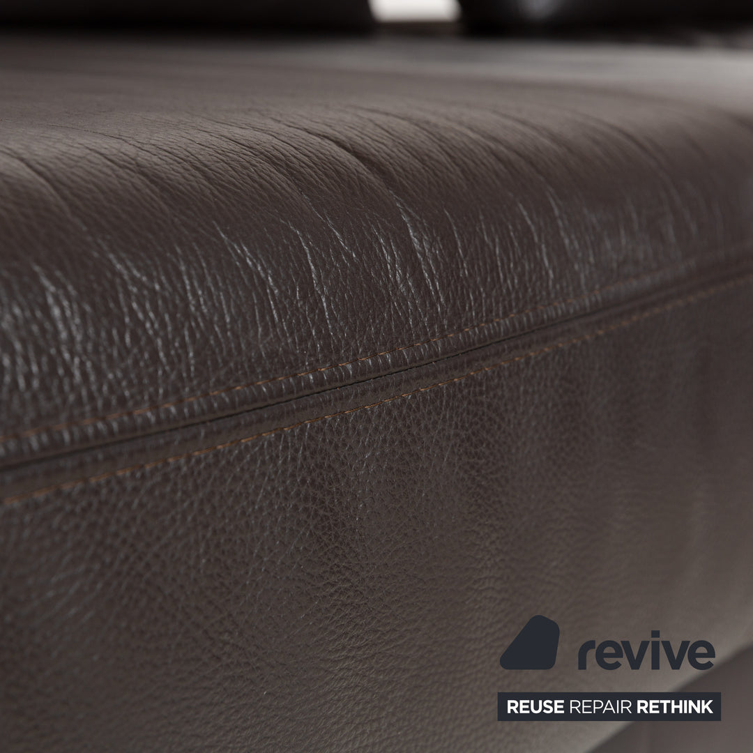 Ewald Schillig Brand Face Leather Corner Sofa Brown Dark Brown Récamiere right manual function Sofa Couch