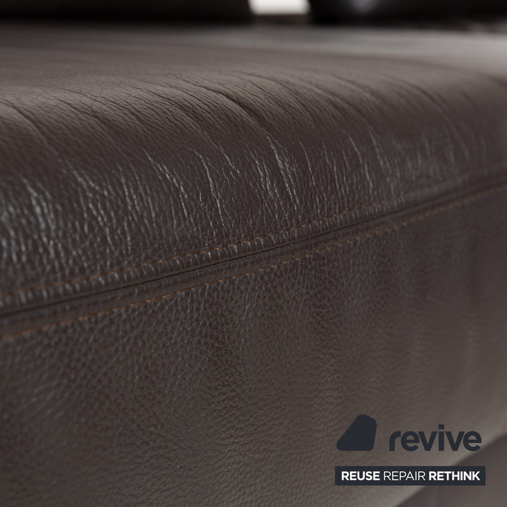 Ewald Schillig Brand Face Leather Corner Sofa Brown Dark Brown Récamiere right manual function Sofa Couch