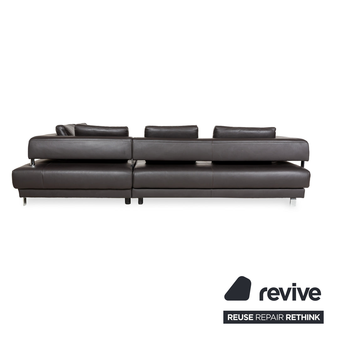 Ewald Schillig Brand Face Leather Corner Sofa Brown Dark Brown Récamiere right manual function Sofa Couch