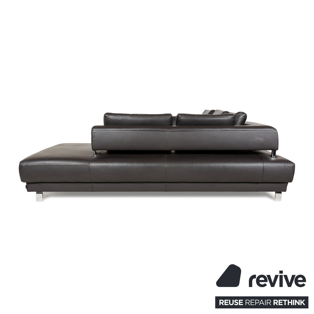 Ewald Schillig Brand Face Leather Corner Sofa Brown Dark Brown Récamiere right manual function Sofa Couch