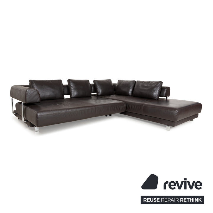 Ewald Schillig Brand Face Leather Corner Sofa Brown Dark Brown Récamiere right manual function Sofa Couch