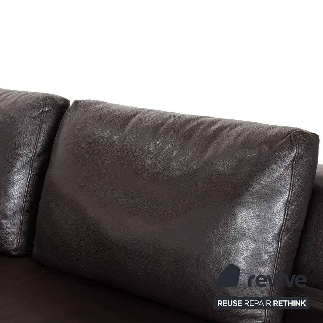 Ewald Schillig Brand Face Leather Corner Sofa Brown Dark Brown Récamiere right manual function Sofa Couch
