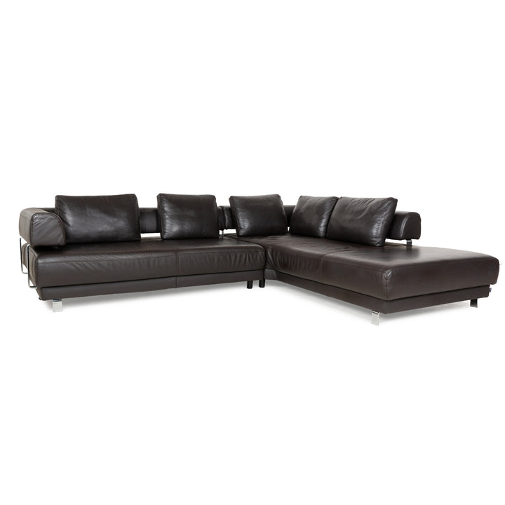 Ewald Schillig Brand Face Leather Corner Sofa Brown Dark Brown Récamiere right manual function Sofa Couch