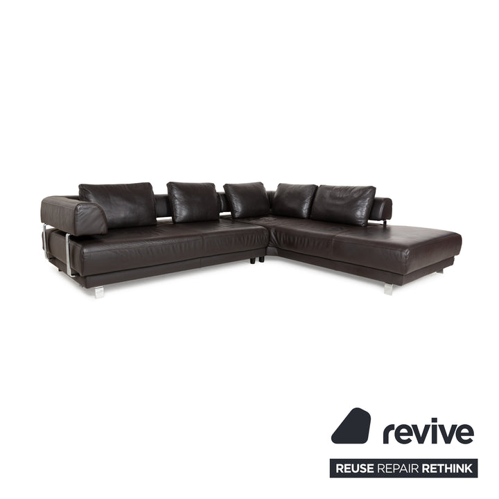Ewald Schillig Brand Face Leather Corner Sofa Brown Dark Brown Récamiere right manual function Sofa Couch