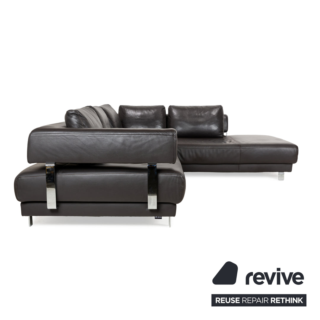 Ewald Schillig Brand Face Leather Corner Sofa Brown Dark Brown Récamiere right manual function Sofa Couch